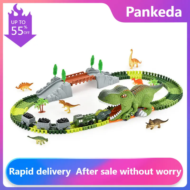 

Climbing Dinosaur Track Toy Set 121 PCS Dinosaur World Road Race-Flexible Track Playset Dinosaur Car Toys for boy Best Gift