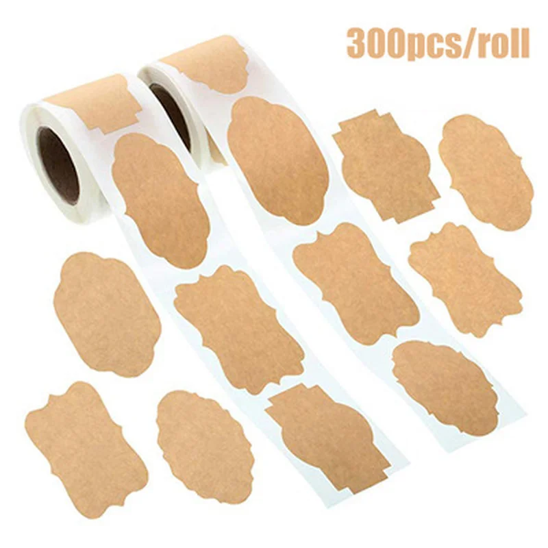 

300Pc/roll Kraft Sticker Paper Label Blank Christmas Gift for Jar Candle Glass Bottle Office Food Classification Kitchen Sticker