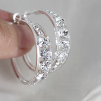 luxury charm silver color hoop earrings for women shiny cubic zirconia big circle earring female wedding party fashion jewelry