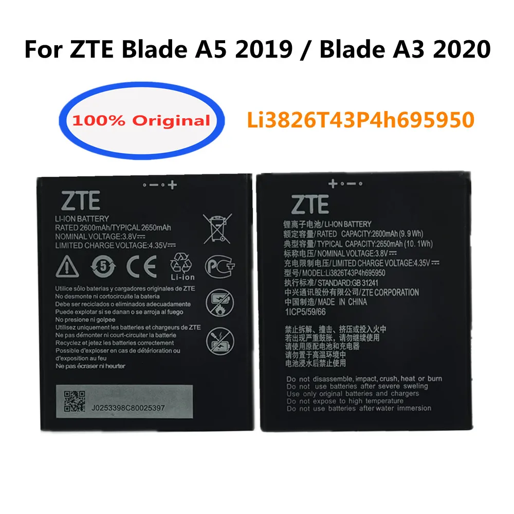 

Оригинальный сменный аккумулятор Li3826T43P4h695950 для ZTE Blade A5 2019/ Blade A3 2020, аккумулятор для сотового телефона, батареи 2650 мАч