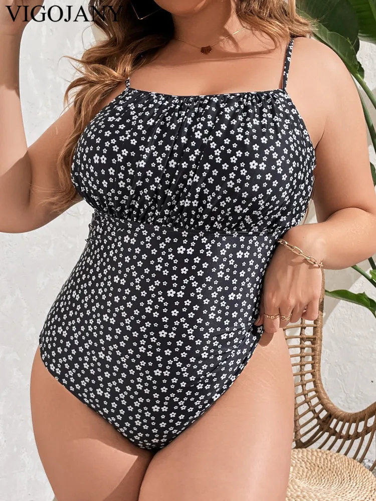 

VigoJany 2024 Sexy Print Strapped Plus Size Swimwear Women Push Up One Piece Swimsuit Backless Summer Beach Big Bathing Suit