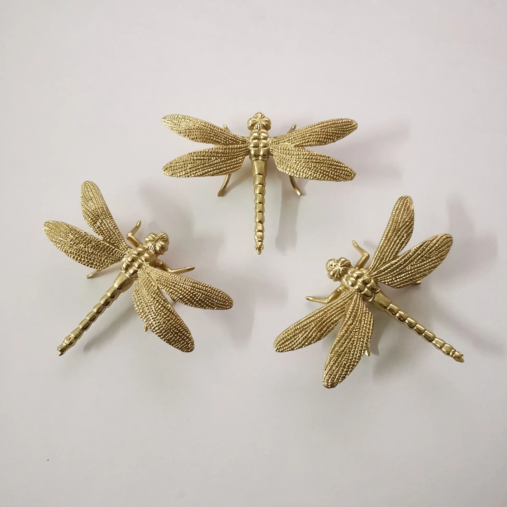 1Pc Dragonfly Brass Handle Pure Copper Drawer Cabinet Door Knob Diy Gold Furniture Pulls Handles