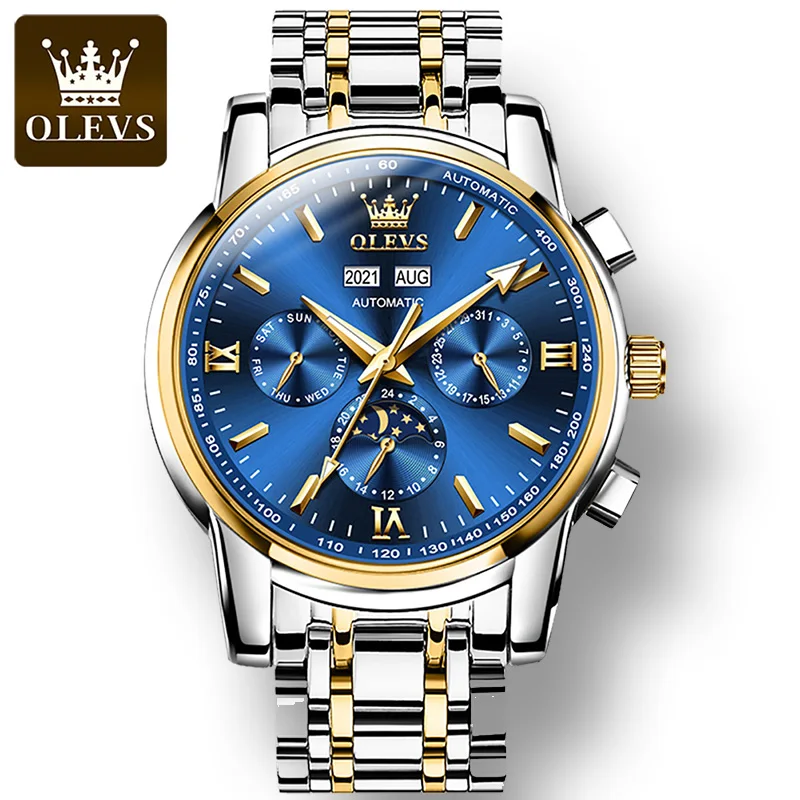 

OLEVS 6633 Stainless Steel Strap Waterproof Watches for Men Automatic Mechanical Multifunctional Business Men Wristwatch