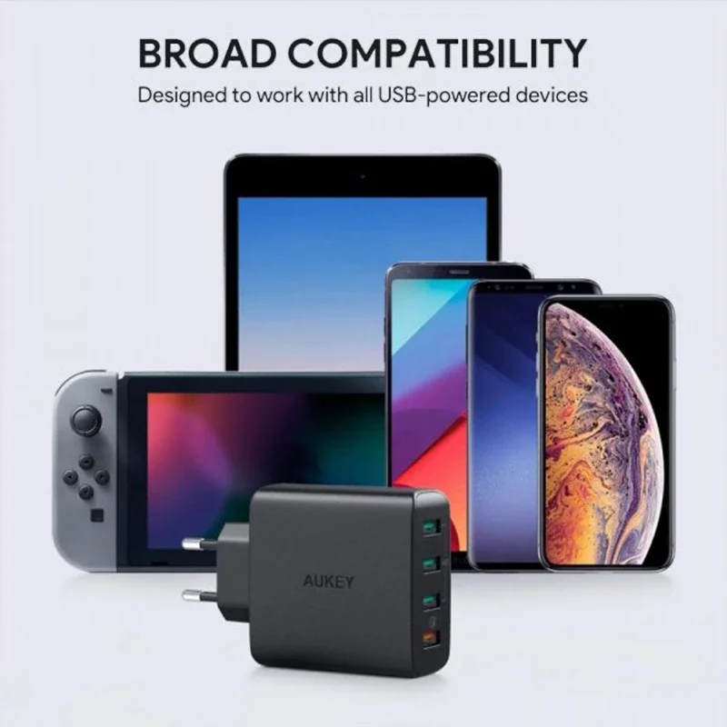 Зарядное устройство AUKEY PA-T18 быстрой зарядки на 42 Вт с европейской вилкой и 4 портами USB 3.0 для станции быстрой зарядки стенда для телефона/Huawei/xiaomi/Switch аксессуаров.