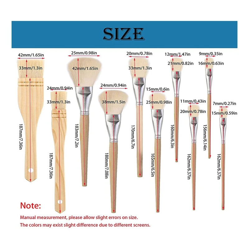 Щетки из козьей шерсти разных размеров 10 шт. Золотая щетка для пыли плоская