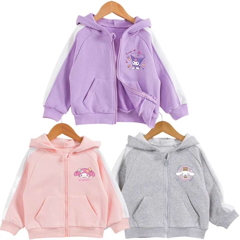 

Sanrios Cinnamoroll My Melody Kuromi Anime Cartoon Children Spring Autumn Zip Hooded Sweater Hoodies Girls Clothing Tops Coat