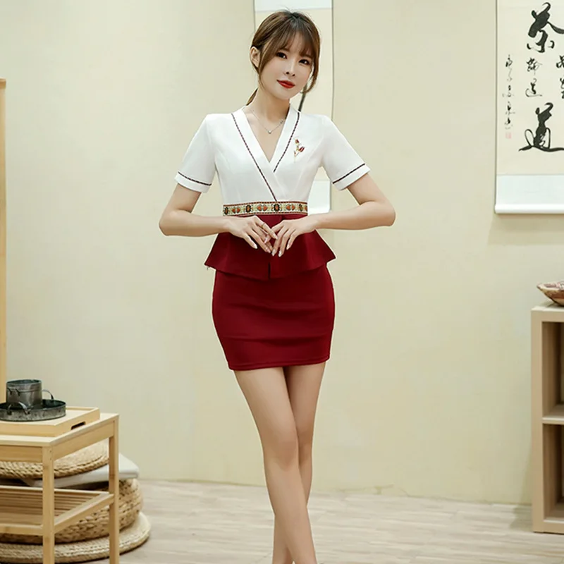 

New Beauty Salon Esthetic Uniform Beautician Dress Spa Massage Work Clothes for Elegant Woman Foot Bath Technician Overalls Set