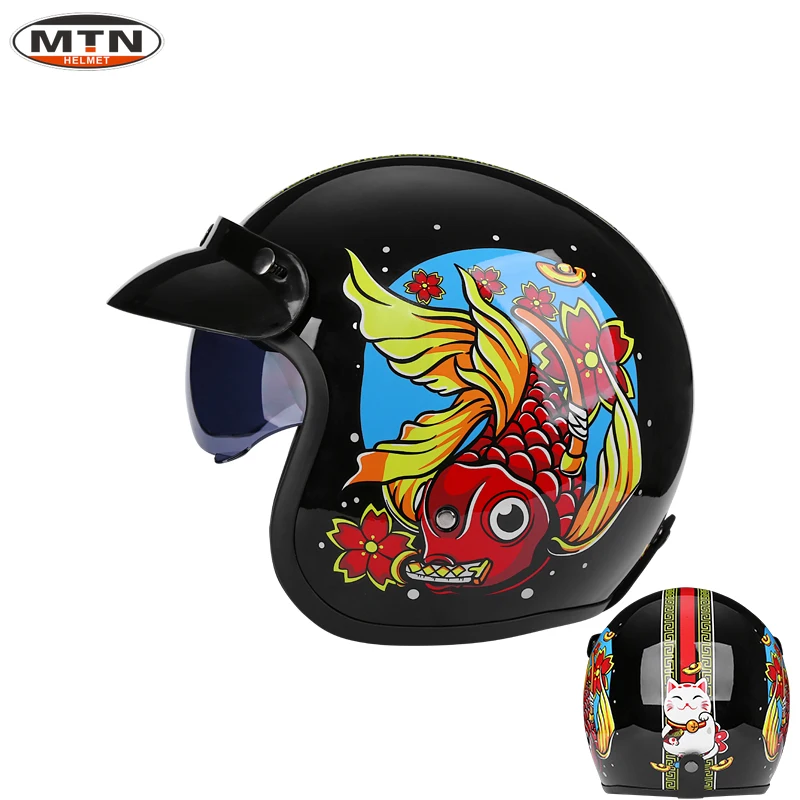 

Bright Blue and Black Color Motorcycle Helmet Open Face Casco Pilot Men Racer Motorbike Capacete De Moto Factory Directly Sell