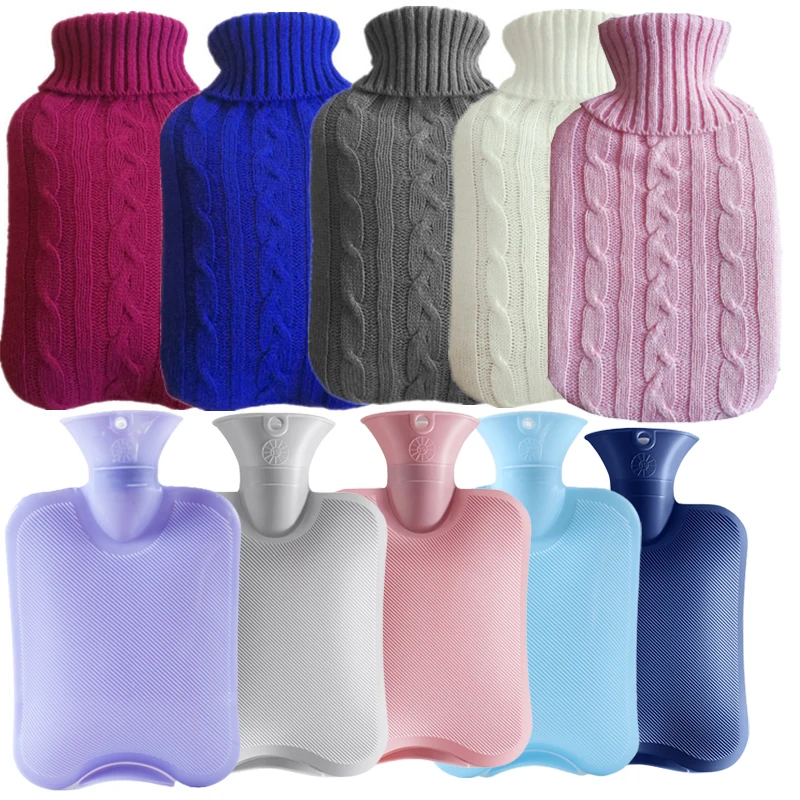 

2000ml Water Injection Rubber Hot Water Bottle Explosion-proof Removable Knitted Protective Cover Winter Warm Water Bag