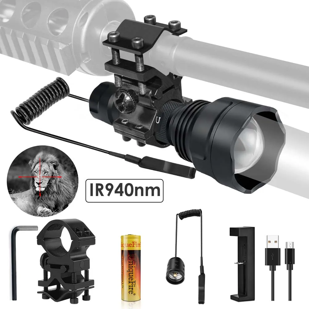 

UniqueFire 1505 IR 940nm светодиодная вспышка с регулируемыми 3 режимами, водонепроницаемый инфракрасный светсветильник льник ночного видения, полны...