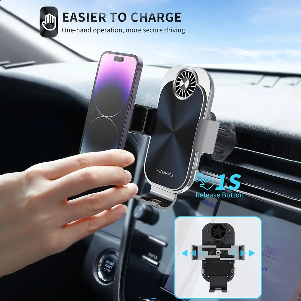 

Car Wireless Charger Car Bracket Automatic Clamping Fast Charging Fan Cooling for Samsung LG 10W iPhone 7.5W Z7X1