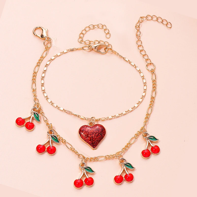 

2pcs/lot Fashion Romantic Cherry Red Heart Bracelets for Women Girlfriend Birthday Party Jewelry Gifts 2022 Trendy