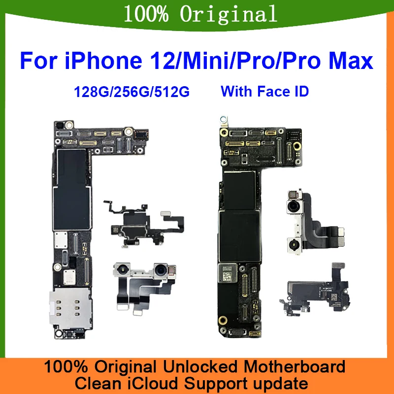 

100% Working Authentic Motherboard for iPhone 12 Pro Max Mini Original Mainboard With Face ID Clean iCloud Board Free Shipping