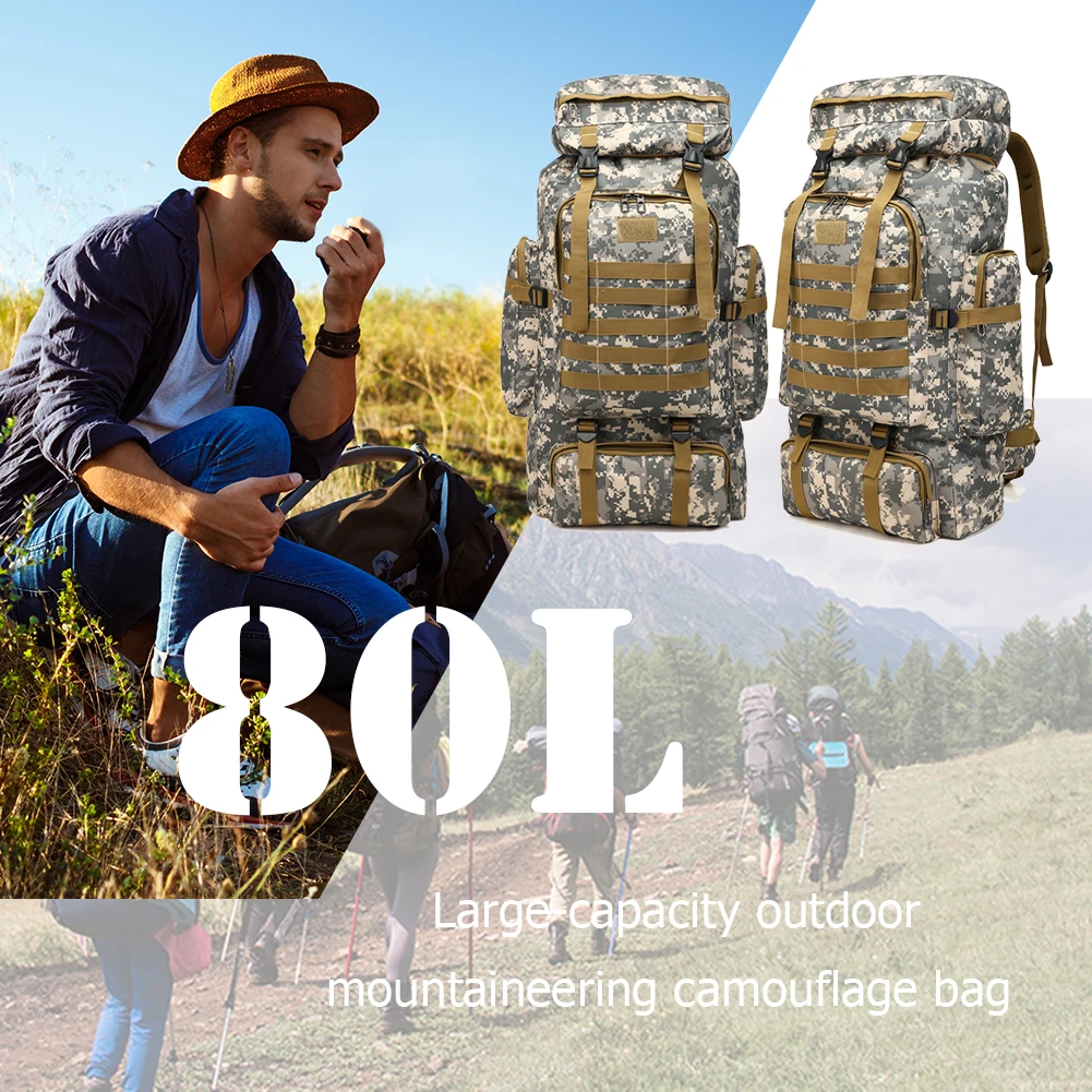 

80L Waterproof Molle Camo Tactical Backpack Military Army Hiking Camping Backpack Travel Rucksack Outdoor Mountaineering