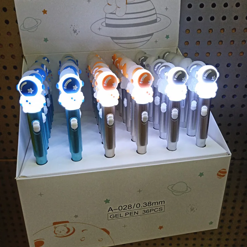 

36 Pcs Kawaii Spaceman Gel Pen Quicksand Led Light Pen Creative Stationery 0.38mm Student Signature Pens For Kids Girls Gifts