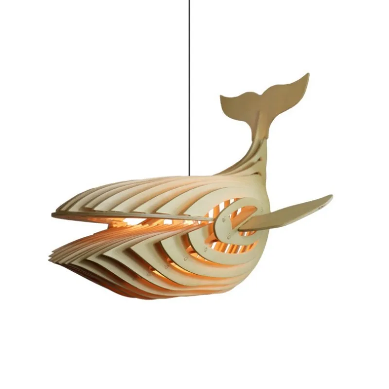 

Room Decor Led Art Chandelier Pendant Lamp Light Big Wooden Fish E27 Wood Whale Hanging Fish Kids Japanese Sushi Bar