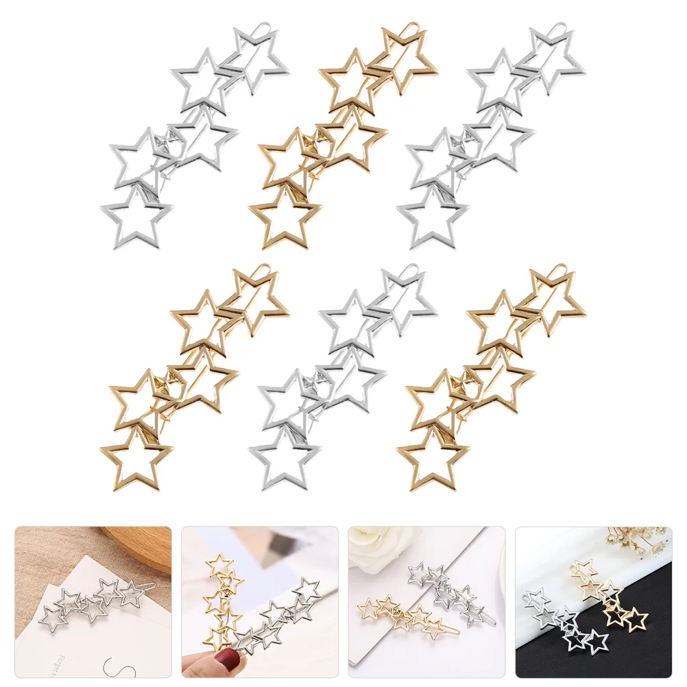 

6 Pcs Star Hairpin Jewelry Women Barrettes Thick Styling Clips Accessories Wedding Issue Card