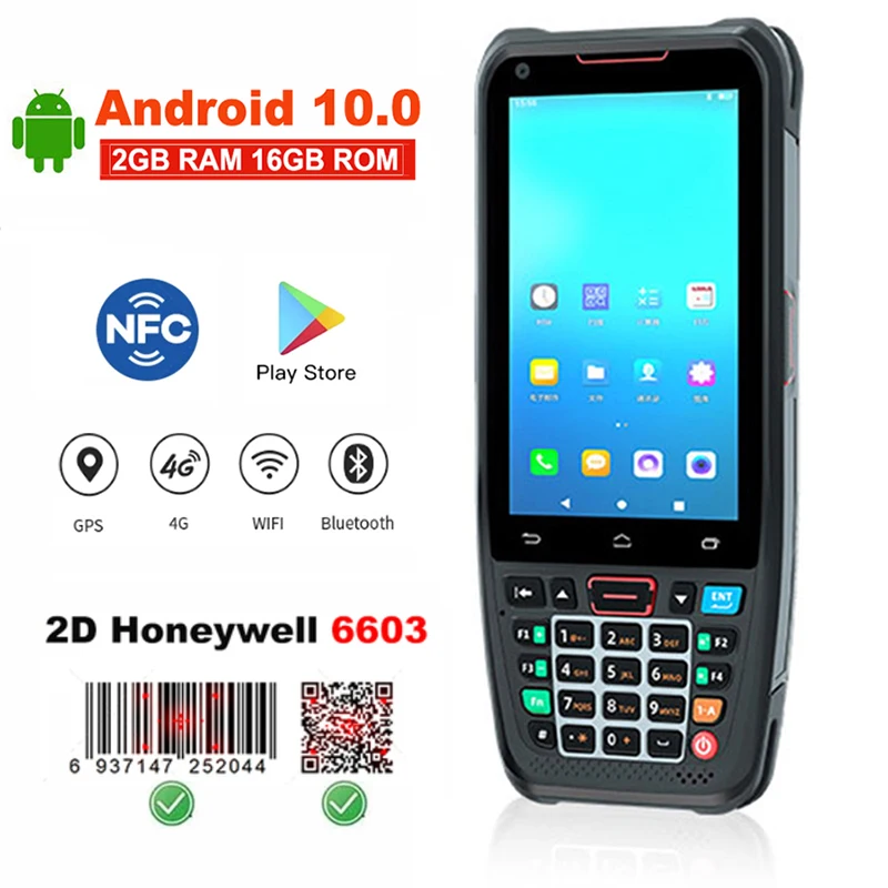 

Портативный КПК-сканер на Android 10, портативный терминальный коллектор данных для складов, сканер штрих-кодов Honeywell 1D 2D QR со штативом