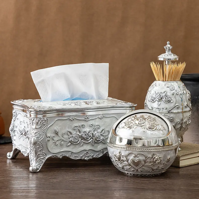 

Креативная коробка для салфеток в европейском стиле, пепельница, держатель для зубочисток, набор из трех предметов, бытовая модная пепельница, коробка для хранения зубочисток