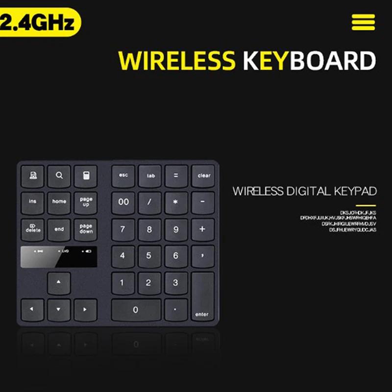 

USB 2,4g Беспроводная клавиатура 35 клавиш/кнопки, мультимедийная Бесшумная цифровая клавиатура с цифрами, домашняя клавиатура с направлением ...