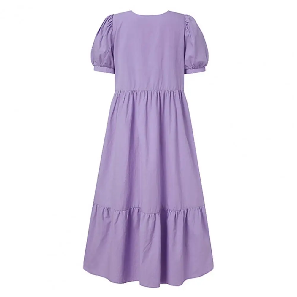 

Puff Short Sleeve Comfortable Women Vintage Simple Party Dress for Daily Wear