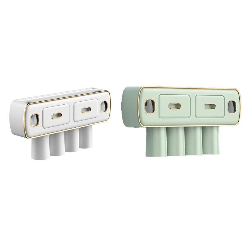 

Toothbrush Holder 2 Automatic Toothpaste Squeezer Dispenser Storage Rack Bathroom Accessories Set