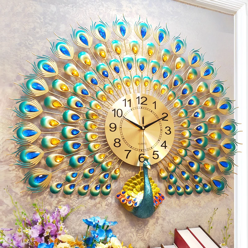 

Luxury Peacock Wall Clock Modern Design Metal Art Digital Large Wall Clock Living Room Aesthetic Reloj De Pared Home Decoration