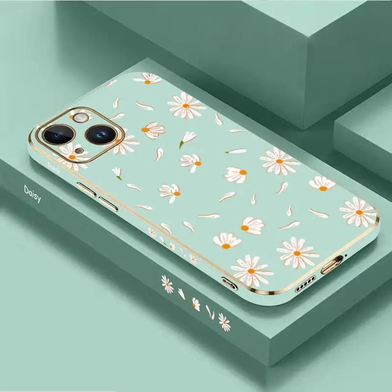 Plain Daisies Luxury Plating Phone Case For iPhone 14 13 12 11 Plus Pro Max Mini X XR XS SE2020 8 7 6 6S Plus Cover