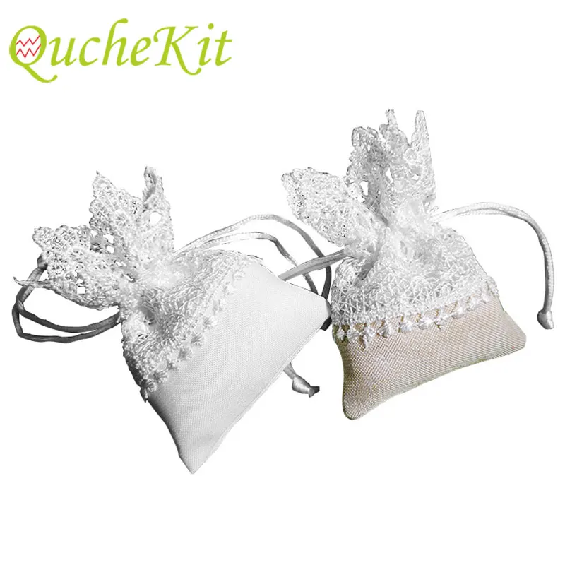 Цена Белый кружевной Подарочный пакет для конфет с вышивкой и шнурком, 50 шт., ювелирные чайные пакеты для упаковки, товары для свадьбы, Рождества, ...