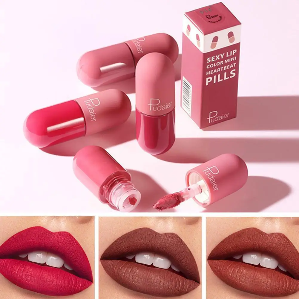 

18 Colors Mini Capsule Shape Matte Lip Gloss Lip Glaze Nutritious Velvet Lipstick Pigment Waterproof Sexy Lipstick Long Las B5S6