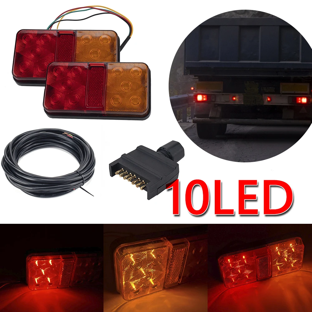 

1 Pair 10 LED Trailer Taillights with 5-Core Wire Rear License Plate Light Plug Waterproof Taillight Truck Light
