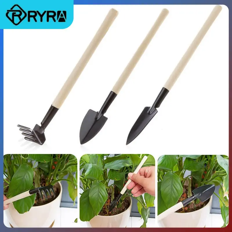 

3 Pcs/set Mini Spade Shovel Harrow Flowerpot Tools Potted Plants Maintenance Wooden Handle Plant Soil Shovels Gardening Tools