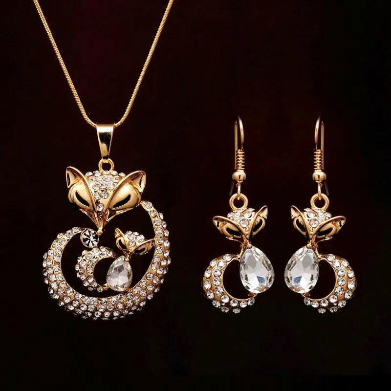 

Fox Pendants Collar Pendientes Jewelry Set Clear Fox Shape Pendant Chain Necklace