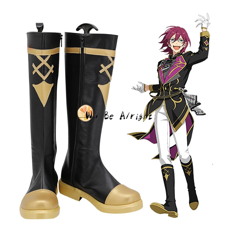 Ensemble Stars Eden Saegusa Ibara Cosplay Shoes Customized Black Leather Boots Ran Nagisa Tomoe Hiyori Role Play Costume Props