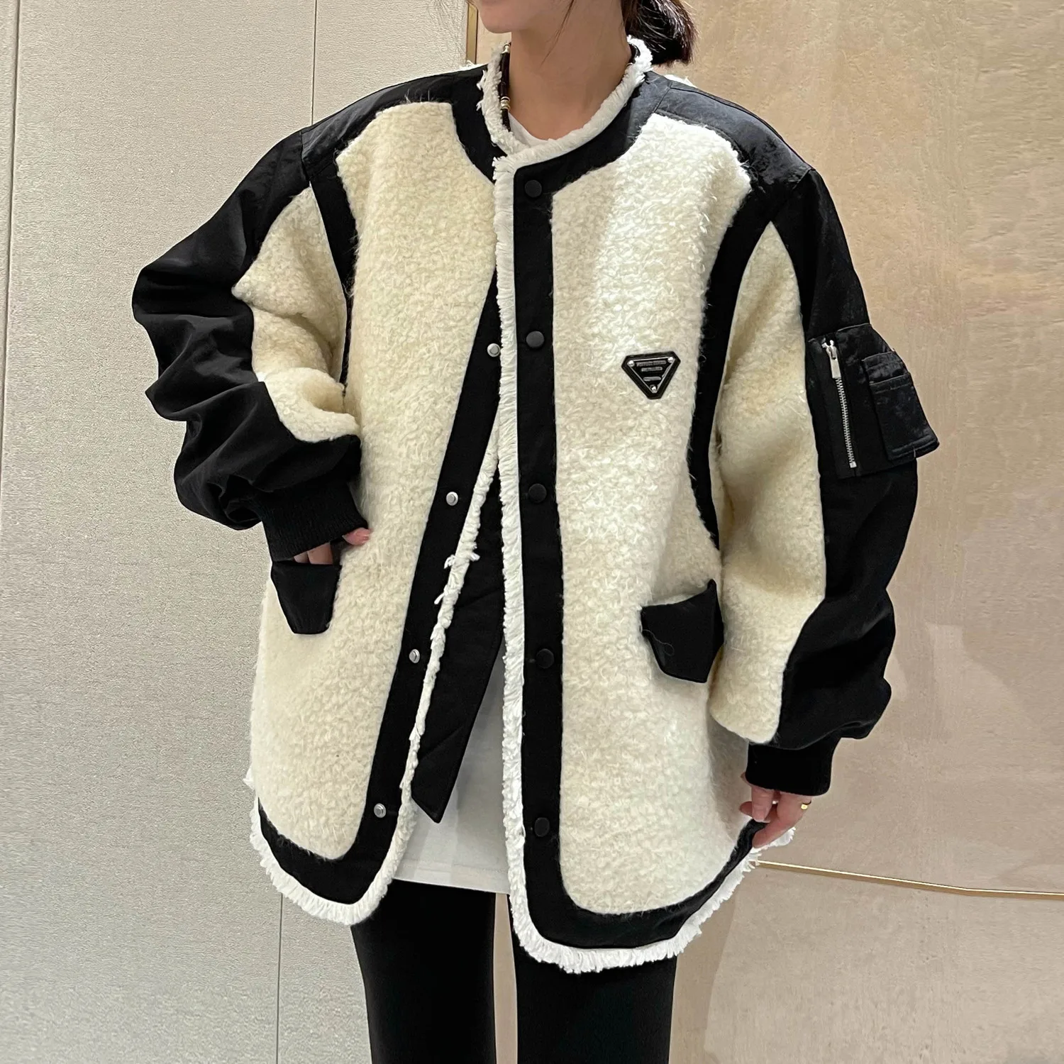 Winter Women's Coats Lamb Fur Jacket Long Sleeve Warm Motorcycle Baseball Cotton Coat Loose Fashion Tops New