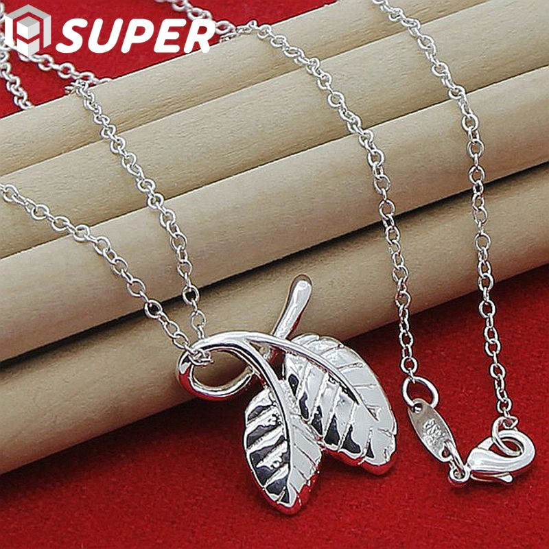

925 Sterling Silver Leaves Pendant Necklace 16/18/20/22/24/26/30 Inch Chain For Woman Man Charm Wedding Jewelry