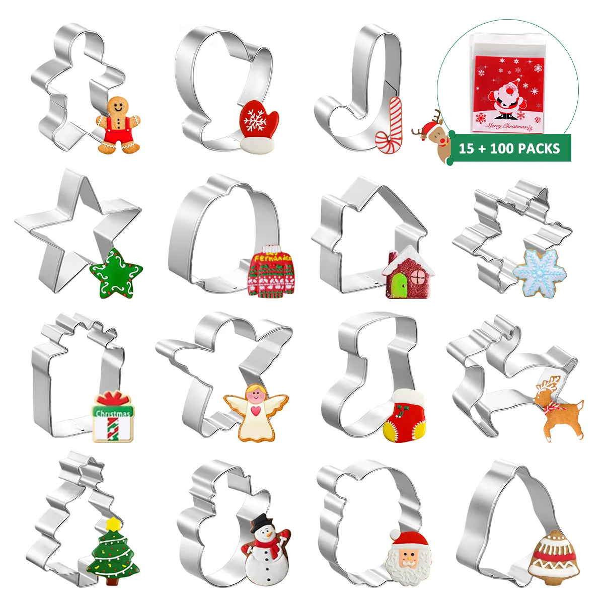 

15pcs Stainless Steel Rustproof Sharp Cookie Onigiri Molds for Homemade Christmas