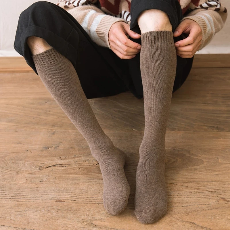 6PCS=3Pairs Men's Winter Compression Stocking Warm Hot Knee High Long Leg Terry Socks Cotton Thicken Cover Calf Socks Size 38-44
