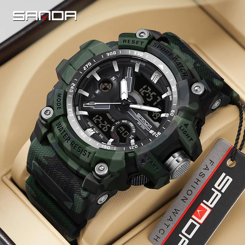 Фото Мужские часы Sanda 3355, бренд G Style, военные, кварцевые, водонепроницаемые, с двойным дисплеем, электронные, цифровые, многофункциональные, спортивные. №2