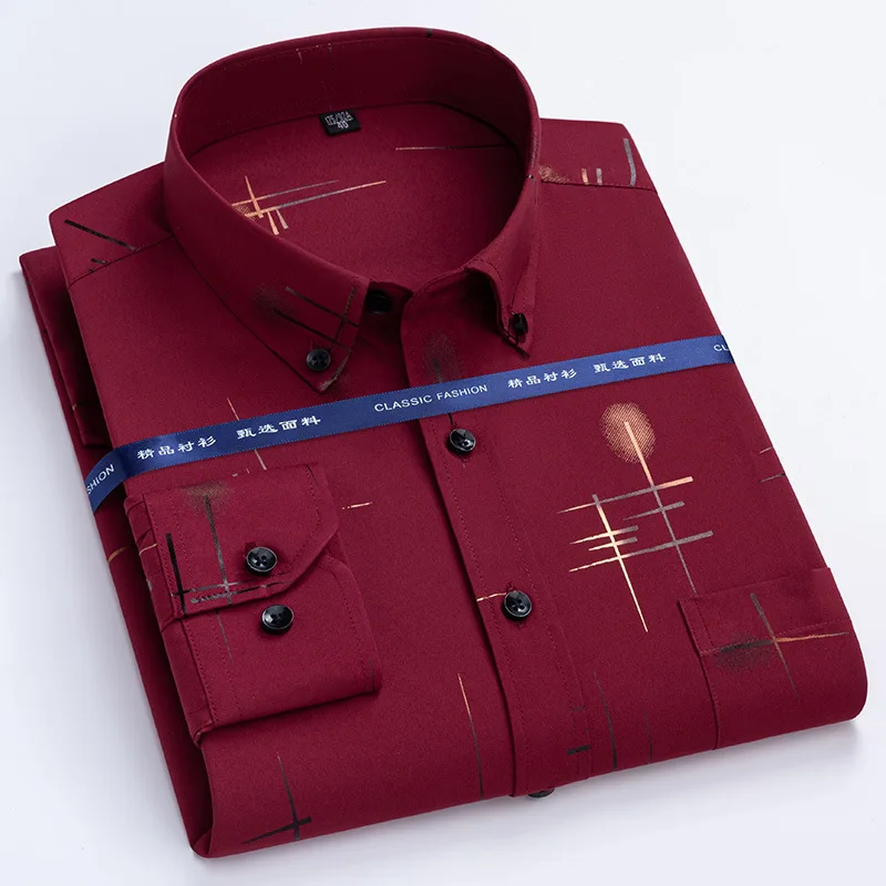 2022 New Cotton Oxford Spinning Square Neck Shirt Korean Spring and Autumn Long Sleeve Color Contrast Fashion Casual Men's Shirt