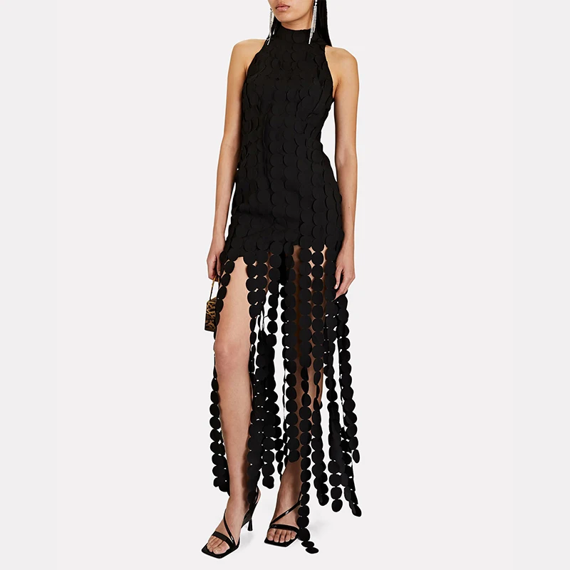 

платье летнее женскоеплатье выпускной длин макси в горошек с кисточками, женское элегантное длинное вечернее клубное платье, сексуальное вечернее черное платье для выпускного вечера без рукавов, летнее платье с вырезом