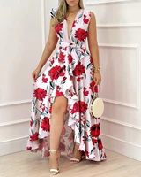 summer sleeveless casual dress for women 2022 summer new vintage print deep v neck long dresses fashion bohemia