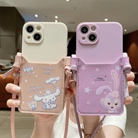 sanrio cinnamonroll disney leather card holder phone cases for iphone 13 12 11 pro max mini xr xs max 8 x 7 lady girl soft cover