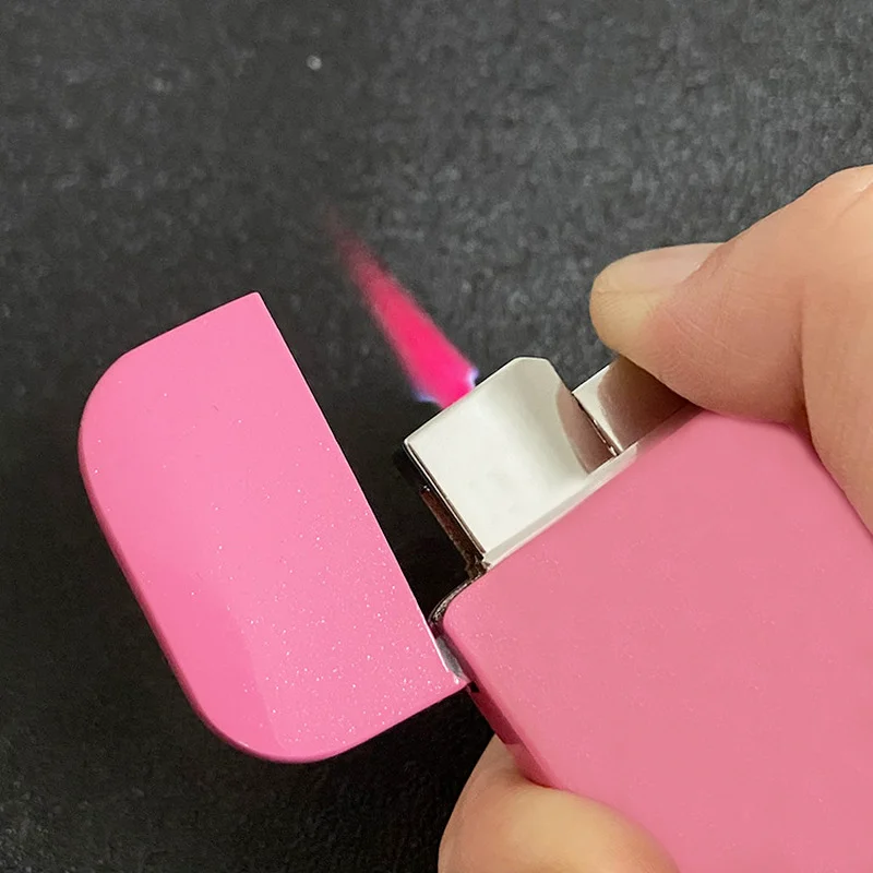 

Pink Cartoon Cat Pattern Butane Jet Lighter Windproof UltraThin Portable Lady Pink Flame Cigarette Lighter Cigarette Accessories