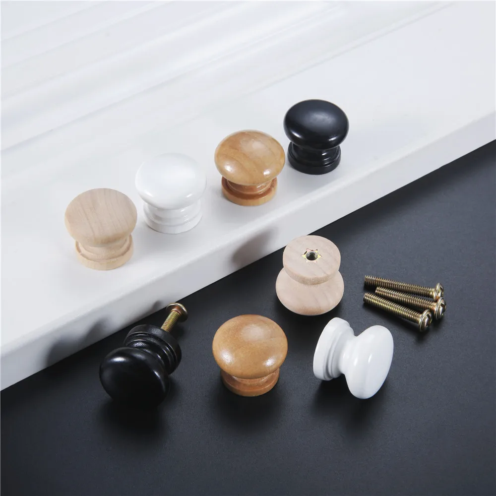 

5pcs Solid Wood Mini Knob w/screw 24*22mm 0.94" Round Furniture Pull Mushroom-shape Handles Unpainted Wooden Black White Decor