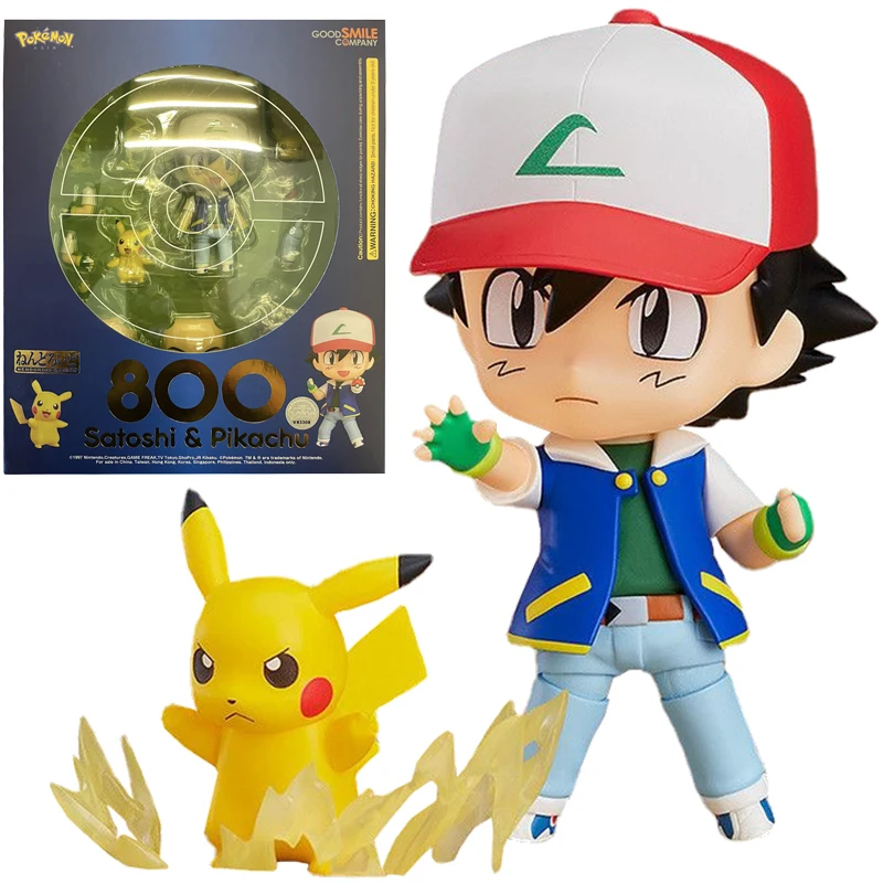 

In Stock Original Good Smile Nendoroid GSC 800 Ash Ketchum Satoshi Pikachu Pocket Monsters Anime Figure Model Action Toys Gifts