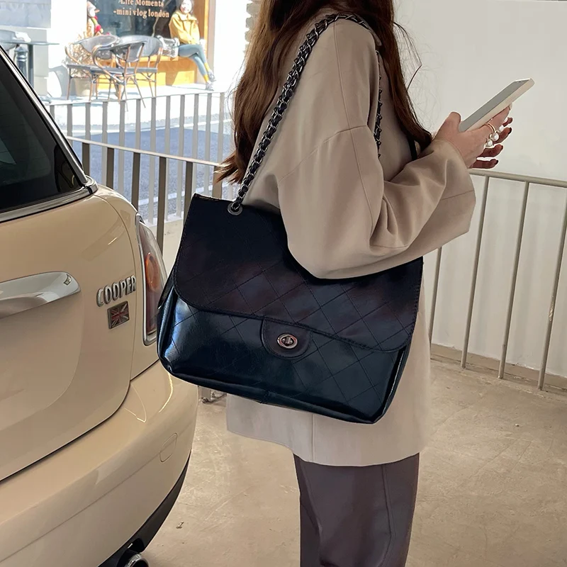 

Plaid Pu Leather Women Chain Shoulder Bag Chain Strap Crossbody Bags For Women Fashion Designer Handbags Female Messenger Bags