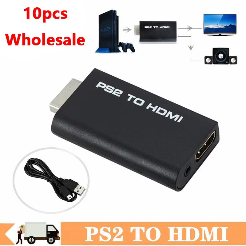 

10pcs PS2 To HDMI-compatibale 480i/480p/576i Audio Video Converter Adapter With 3.5mm Audio Output Support All PS2 Display Modes