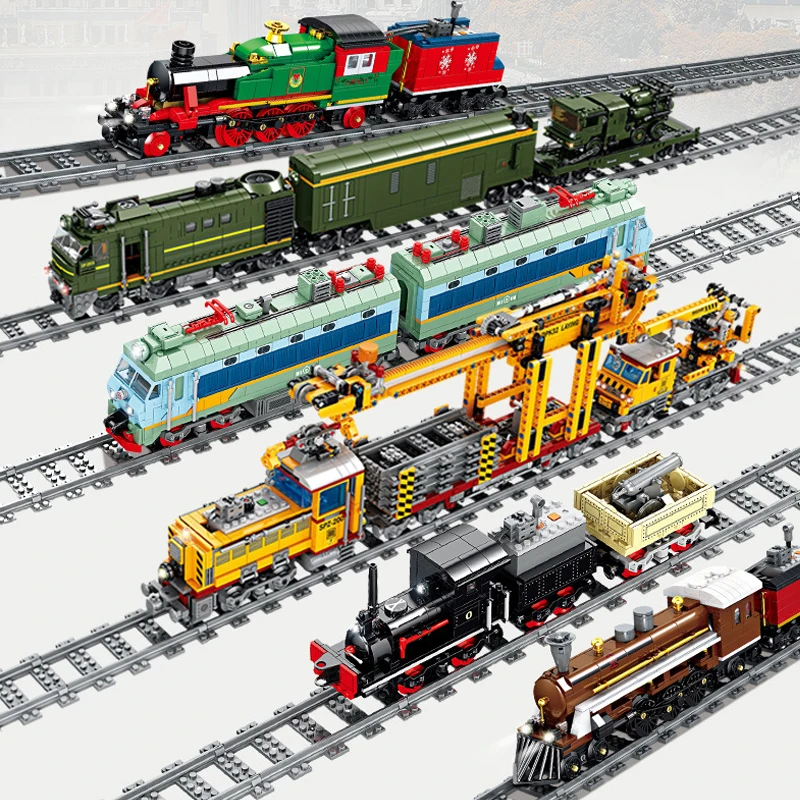 

KAZI Electric Train series railway track laying machine engineering doll children's educational assembling toy building block