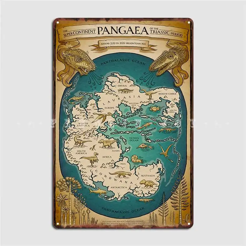 

Карта суперконтинента Pangaea, металлическая вывеска, клубный бар, украшение гаража, жестяные вывески, плакаты